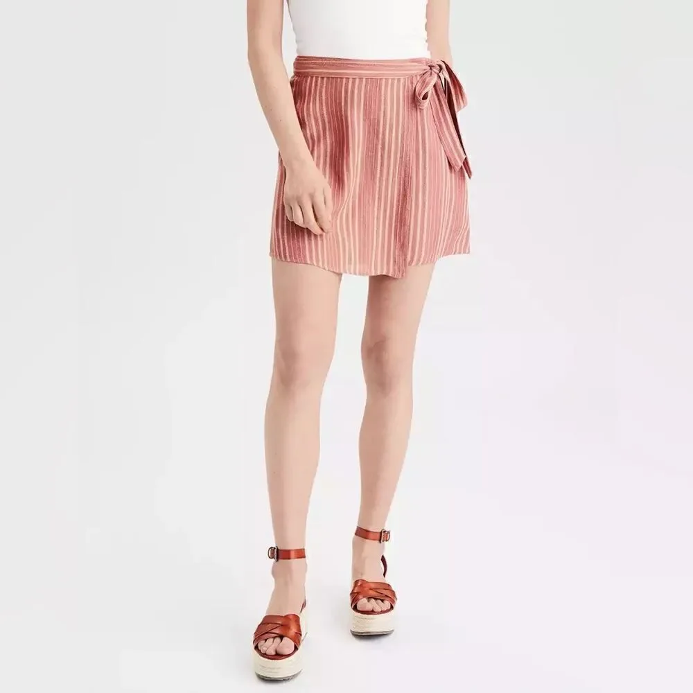 AE High-Waisted Tie Wrap Mini Skirt Stripe NWT Small